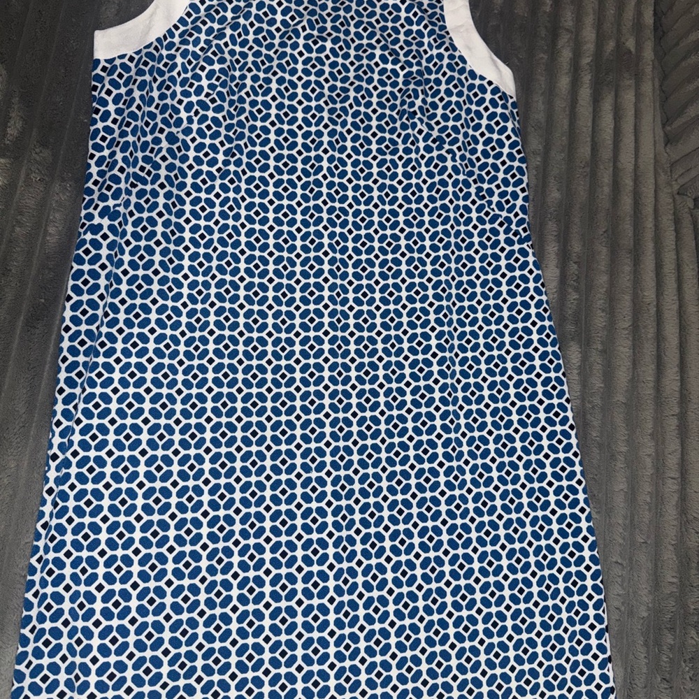 Ann Taylor Blue and White Geometric Pattern Dress